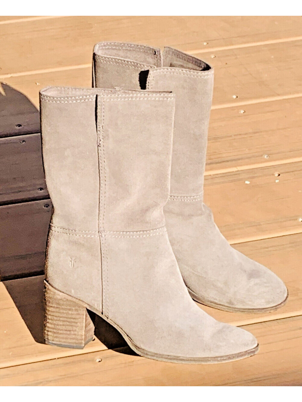 Frye Taupe Suede Leather Mid-Calf Western Cow Girl Boho Boots Women's 7B
